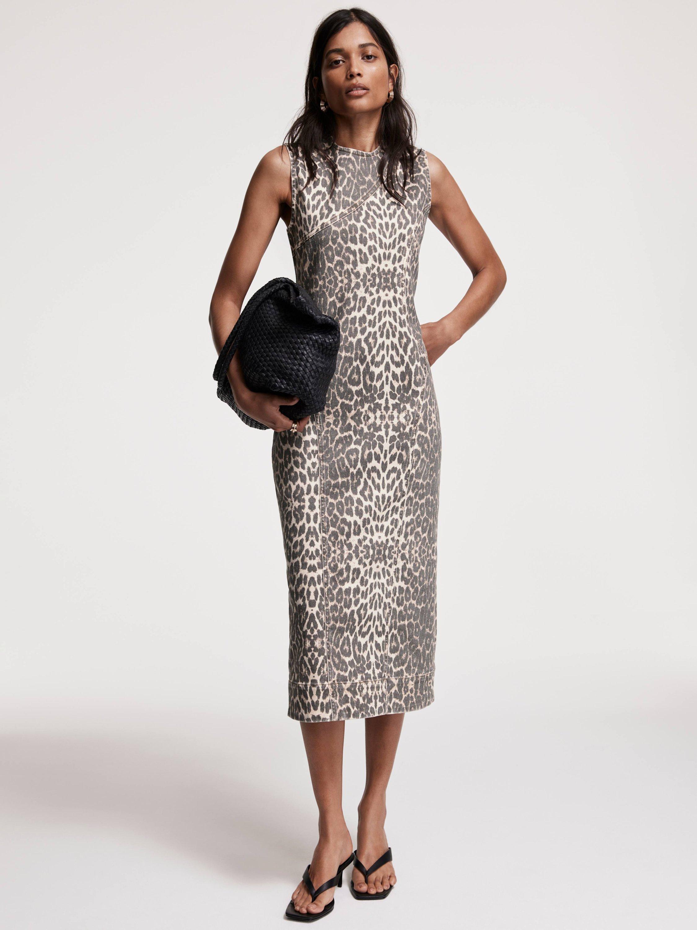 Product image 4 of 8, which shows Mint Velvet Leopard Print Denim Column Dress, Natural/Multi, 6