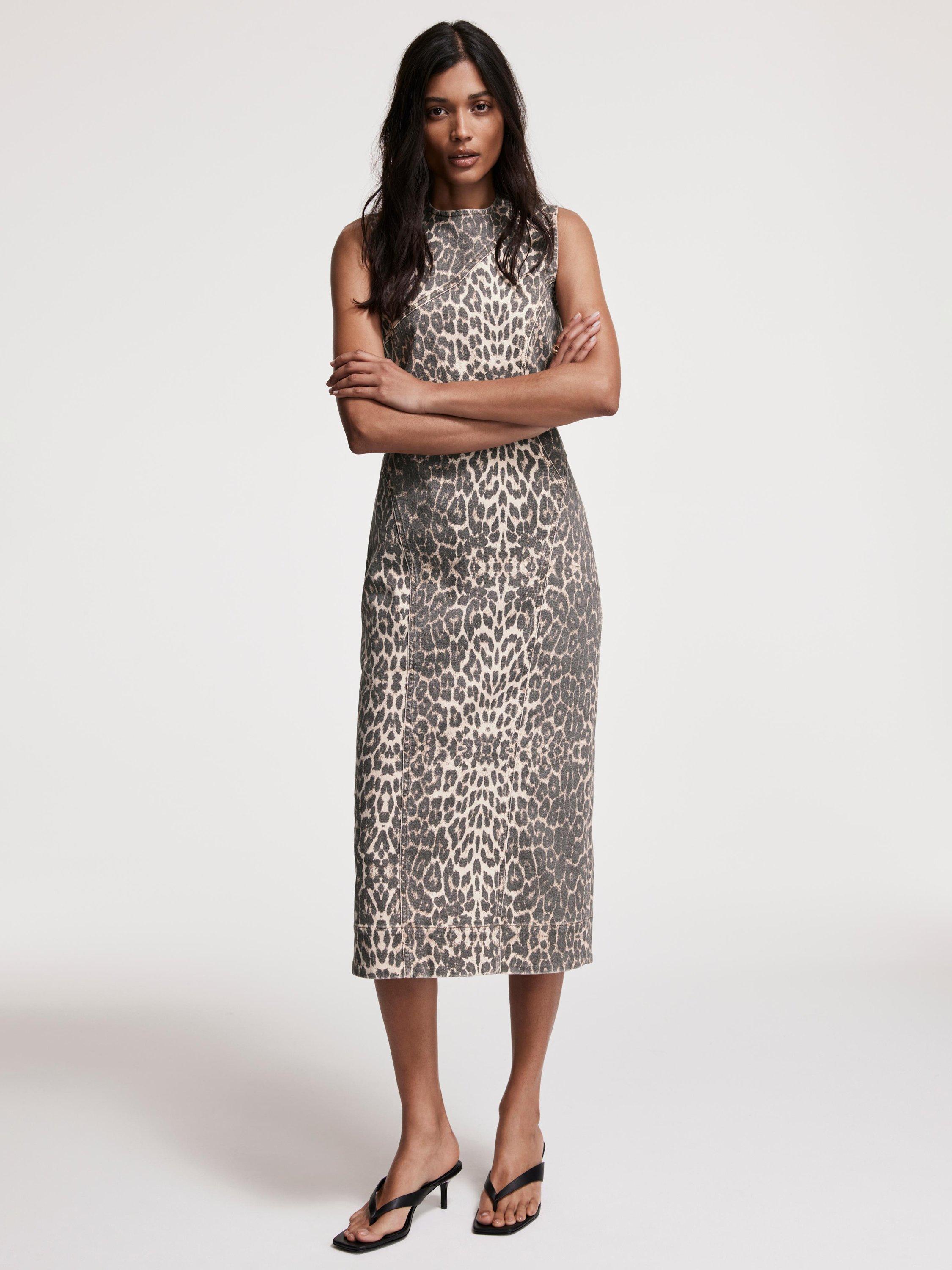 Product image 6 of 8, which shows Mint Velvet Leopard Print Denim Column Dress, Natural/Multi, 6