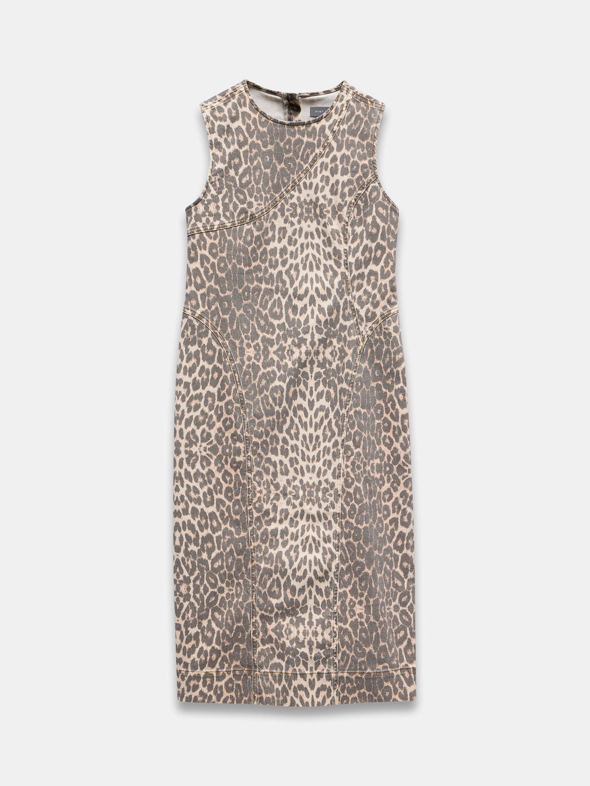 Product image 7 of 8, which shows Mint Velvet Leopard Print Denim Column Dress, Natural/Multi, 6