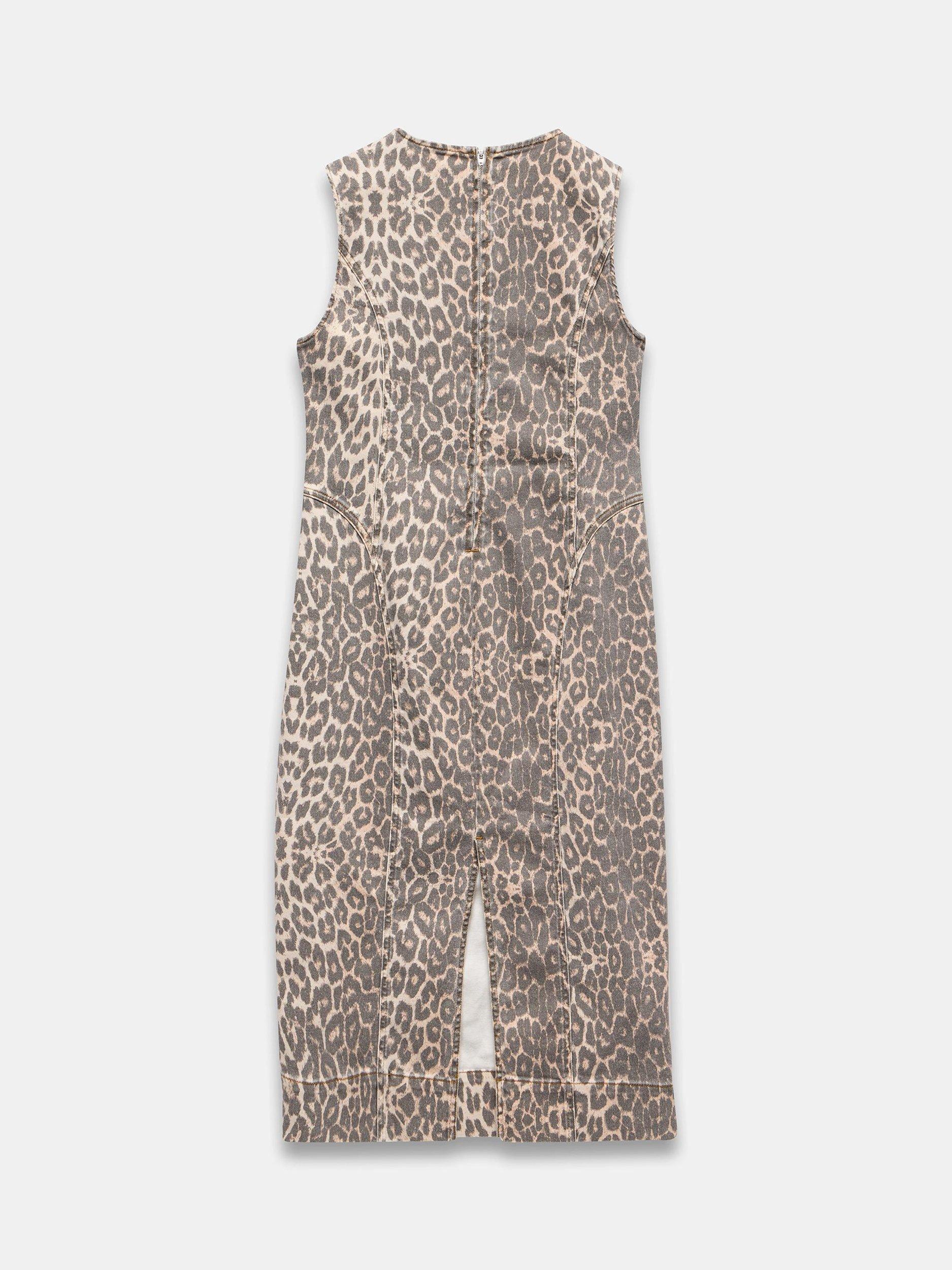 Product image 8 of 8, which shows Mint Velvet Leopard Print Denim Column Dress, Natural/Multi, 6