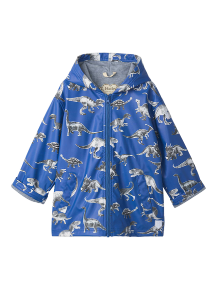 Hatley Kids' Dino Extinction Zip-Up Rain Jacket, Star Sapphire - view 2, Star Sapphire