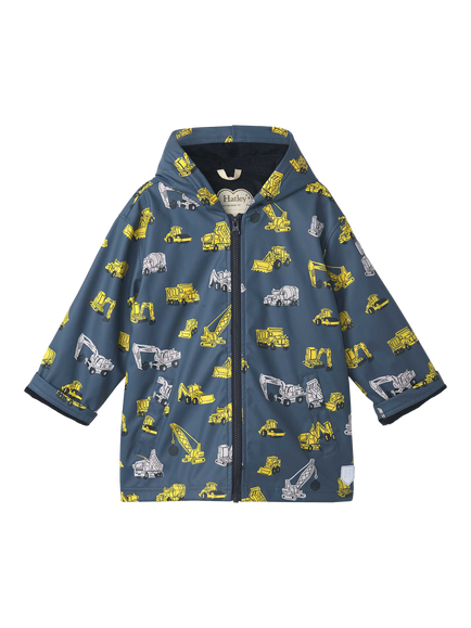 Hatley Kids' Under Construction Zip-Up Rain Jacket, Bering Sea - view 2, Bering Sea