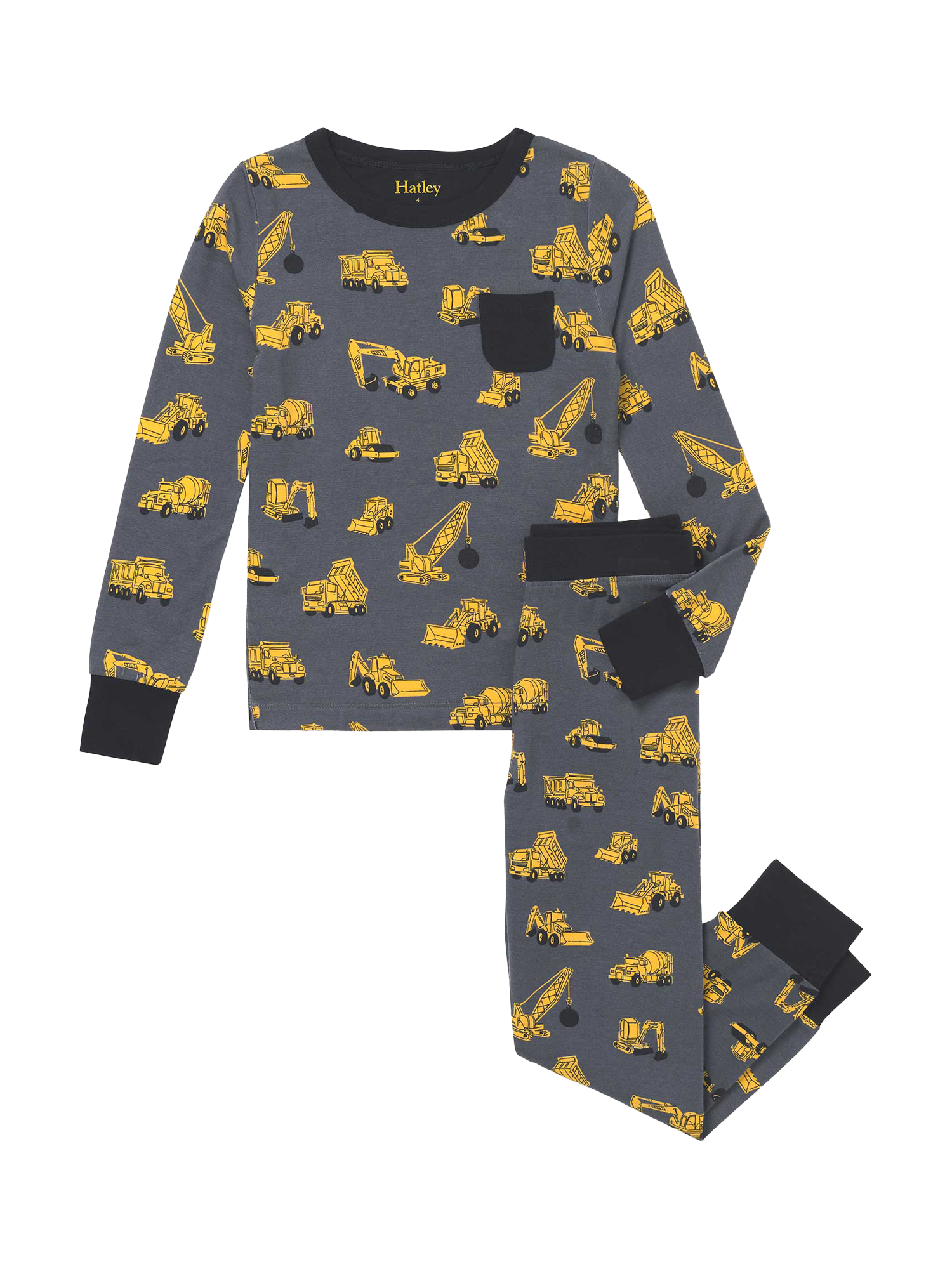 Product image 1 of 1, which shows Hatley Kids' Under Construction Bamboo Pyjama Set, Bering Sea, 10 years
