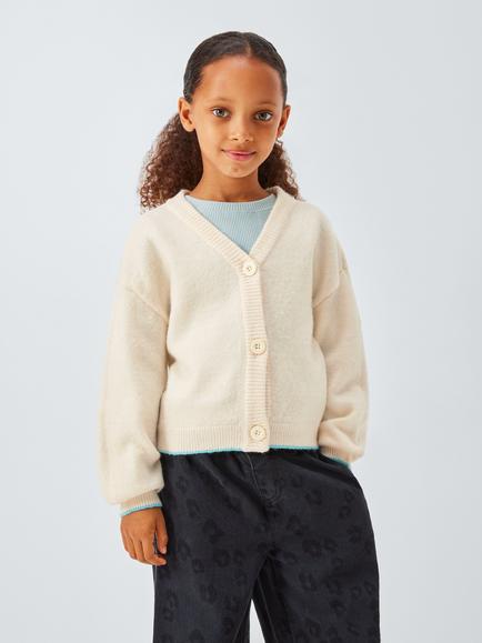 John Lewis Kids' Flower Back Cardigan, Cream, Cream