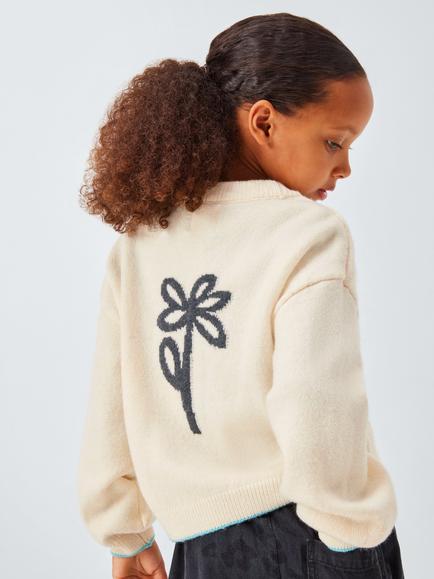 John Lewis Kids' Flower Back Cardigan, Cream - view 2, Cream