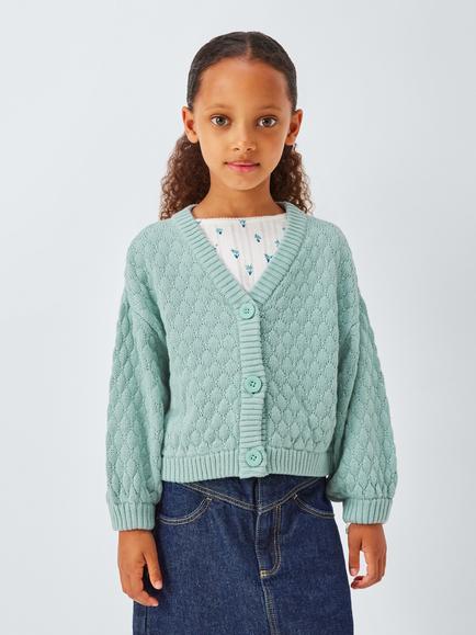 John Lewis Kids' Popcorn V-Neck Cardigan, Bright Blue, Bright Blue