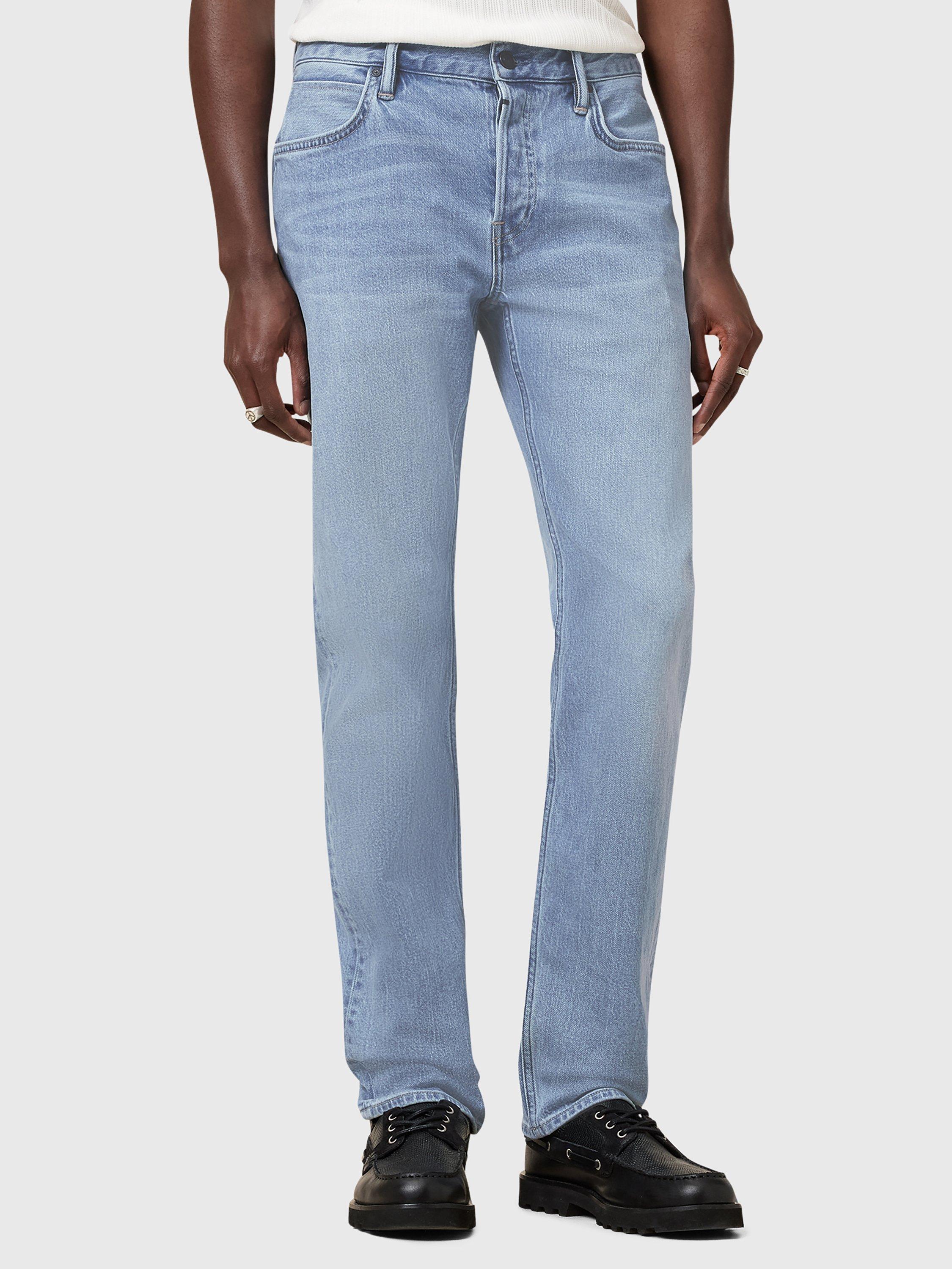 Product image 1 of 10, which shows AllSaints Iggy Slim Fit Jeans, Pale Indigo Blue, W32/L30