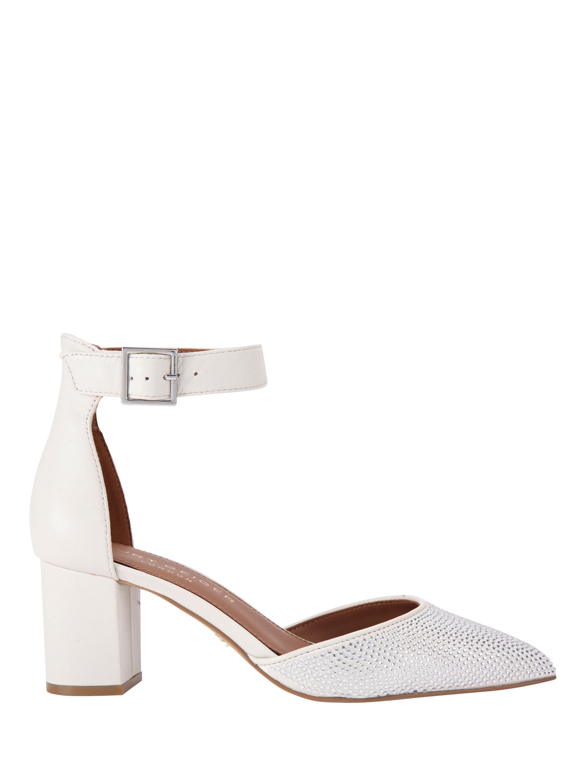 Kurt Geiger London Burlington Crystal Block Heel Court Shoes, Putty