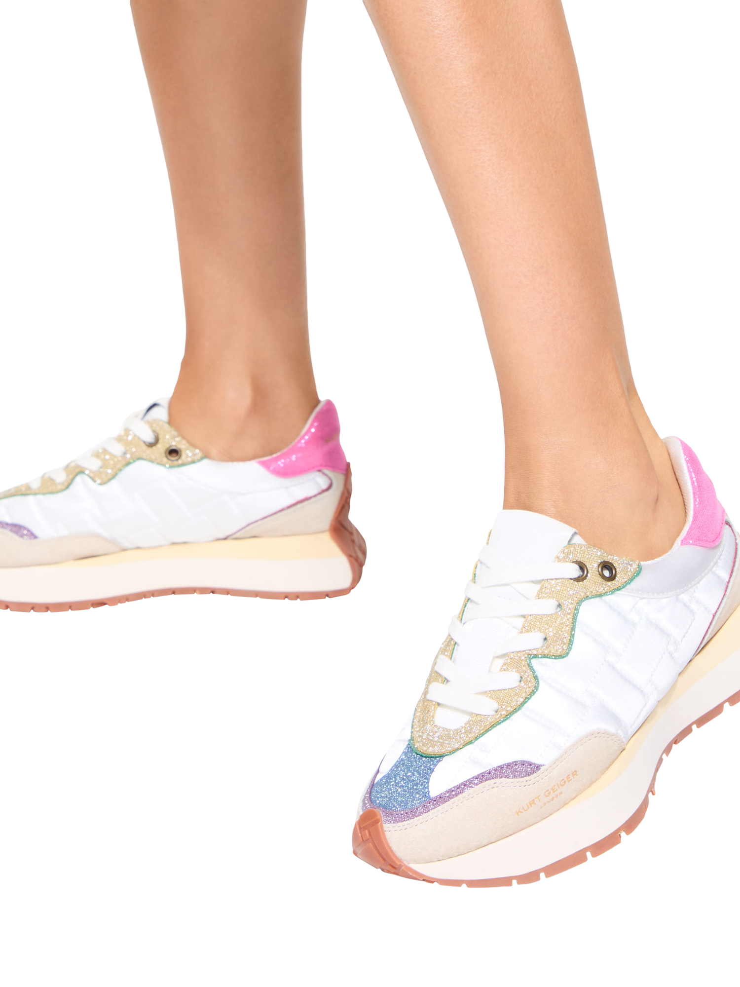 Product image 2 of 5, which shows Kurt Geiger London Nylon Quilt Trainers, White/Multi, 3