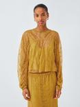 AND/OR Lace Gathered Long Sleeve Top, Mustard