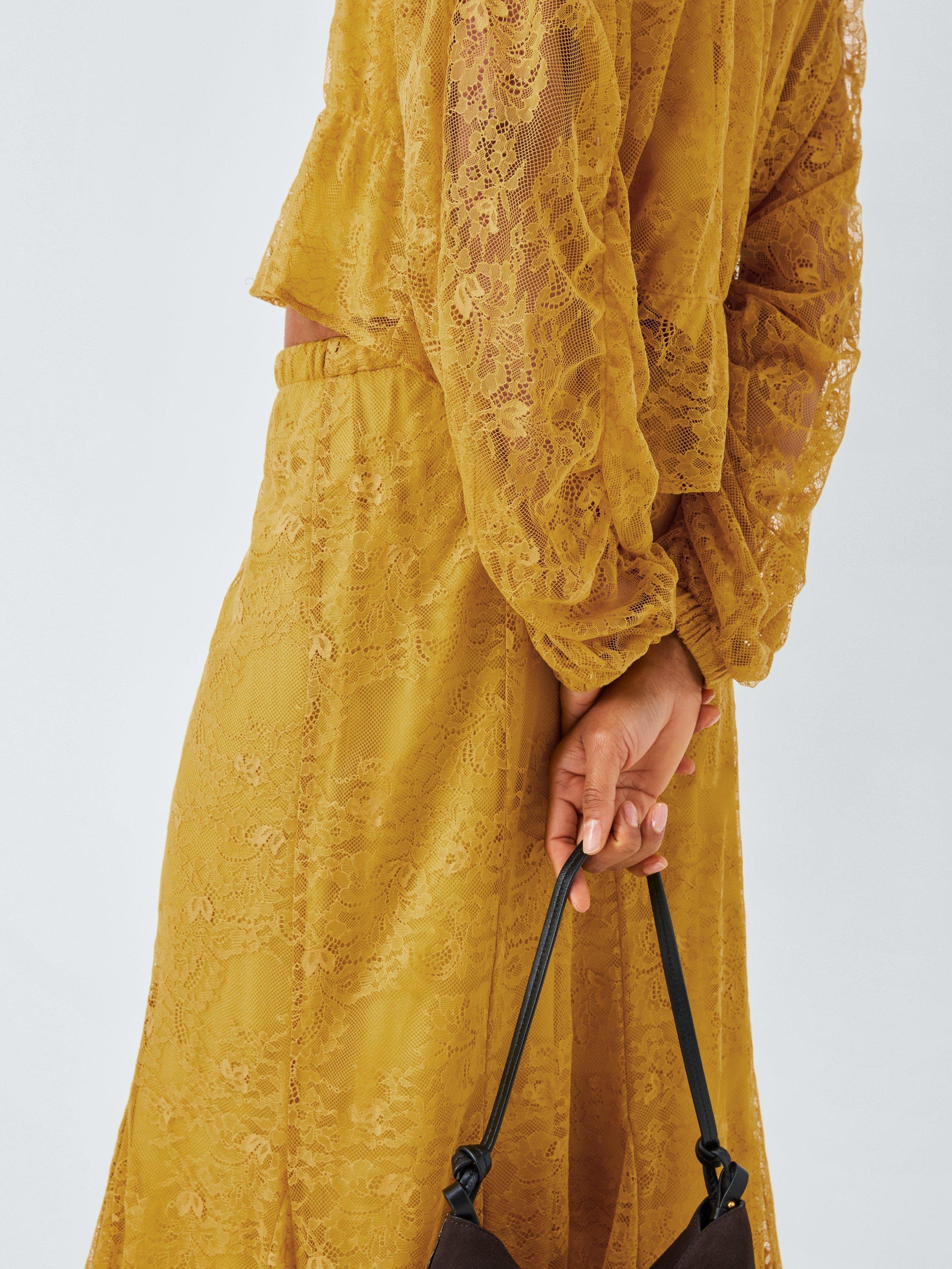 Product image 7 of 7, which shows AND/OR Lace Gathered Long Sleeve Top, Mustard, 6