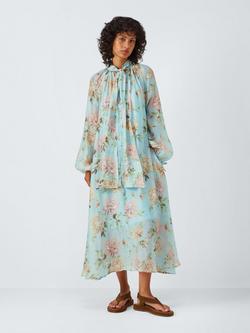 AND/OR Josie Floral Pussybow Neck Dress, Blue, Blue