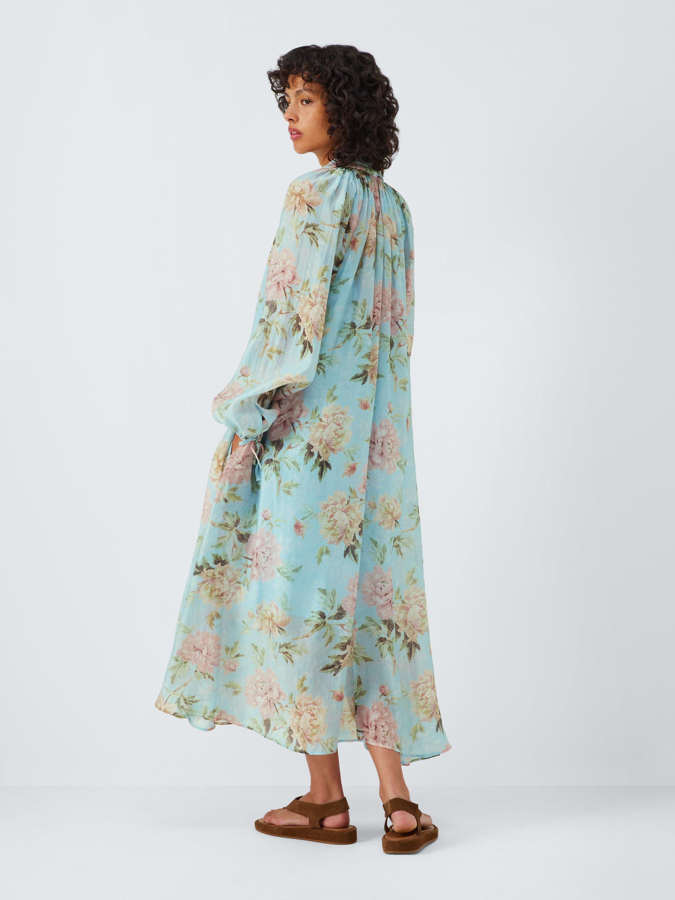 Product image 2 of 6, which shows AND/OR Josie Floral Pussybow Neck Dress, Blue, 6