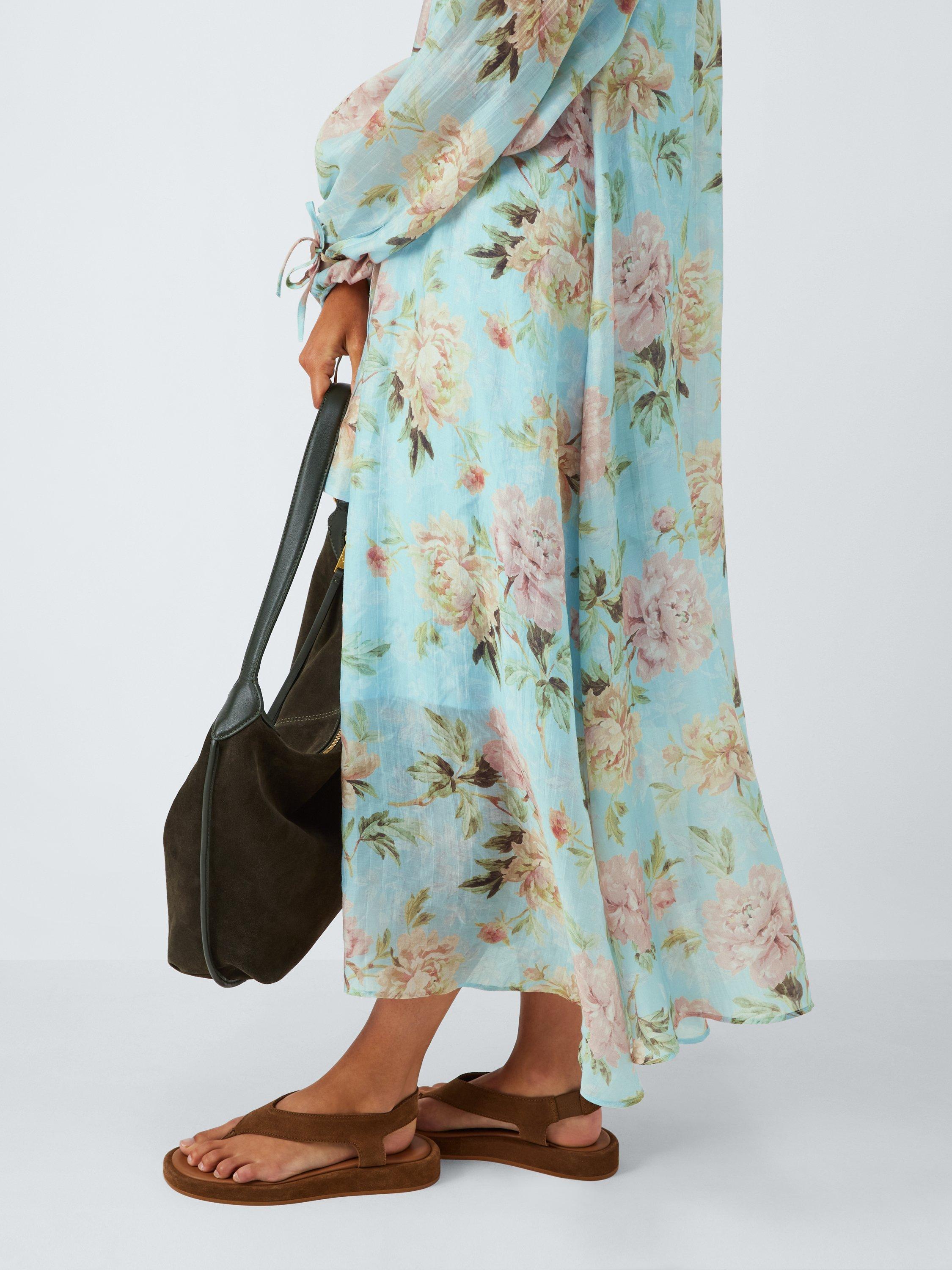 Product image 5 of 6, which shows AND/OR Josie Floral Pussybow Neck Dress, Blue, 6