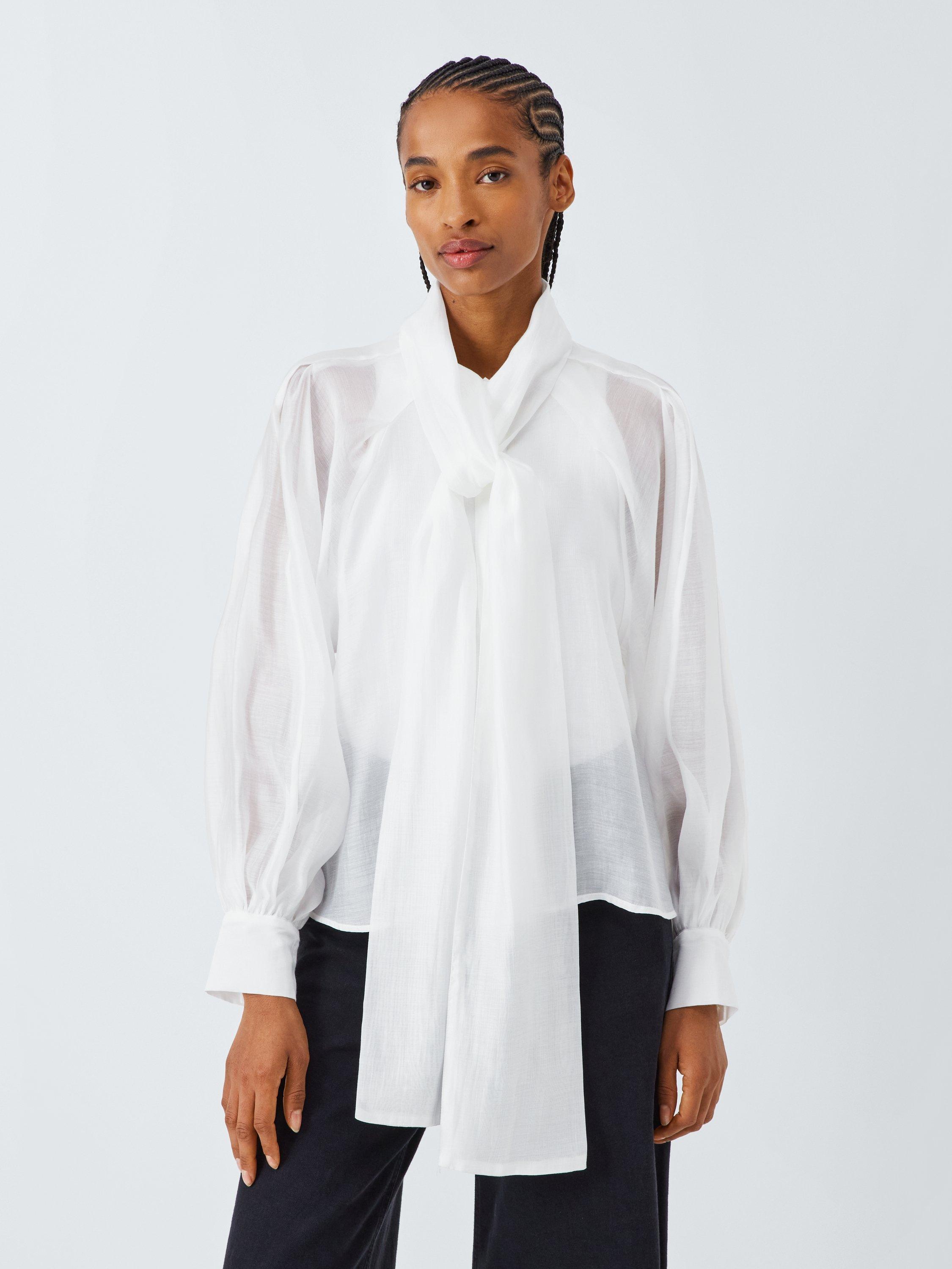 Product image 1 of 7, which shows AND/OR Cassie Pussybow Blouse, Off White, 6