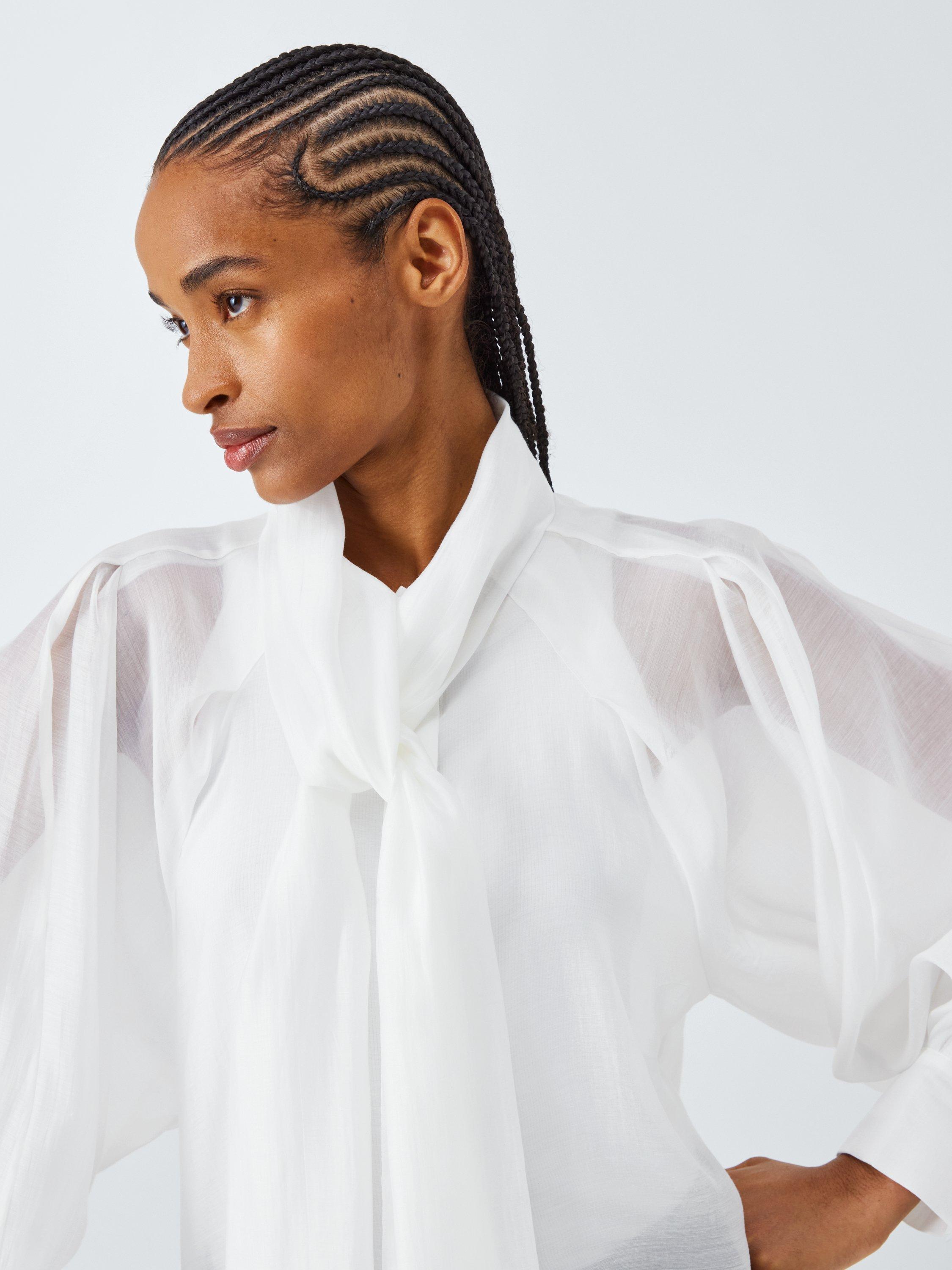 Product image 5 of 7, which shows AND/OR Cassie Pussybow Blouse, Off White, 6