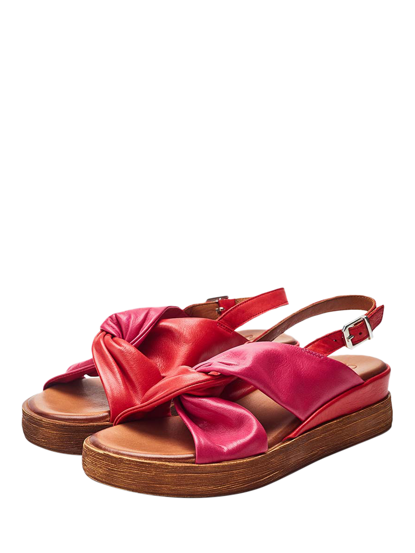 Product image 2 of 4, which shows Moda in Pelle Kalmia Leather Twist Detail Platform Sandals, Pink/Red, 3