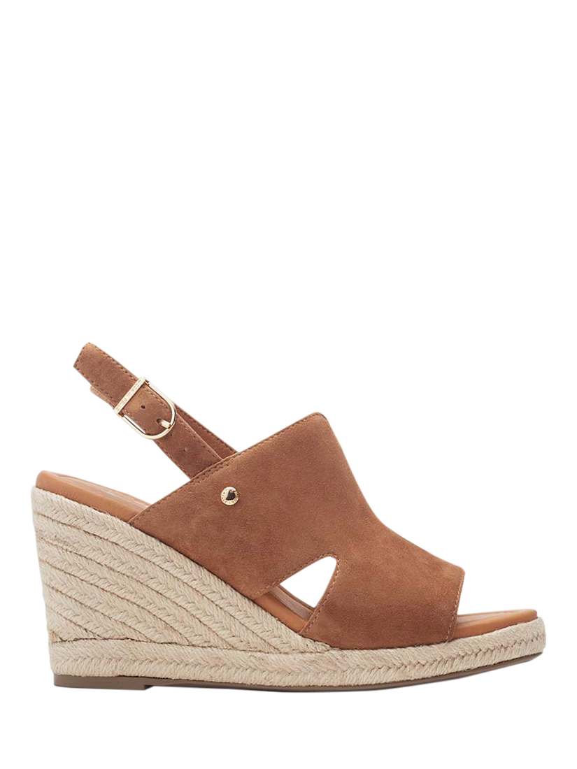Product image 1 of 4, which shows Moda in Pelle Kanji Suede Wedge Heel Slingback Sandals, Tan, 3