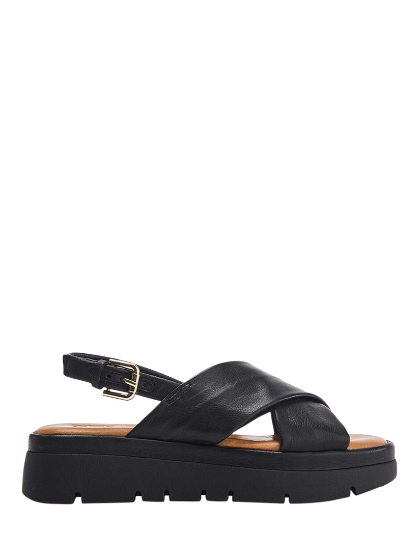 Product image 1 of 4, which shows Moda in Pelle Nettina Leather Cross Strap Footbed Sandals, Black, 3