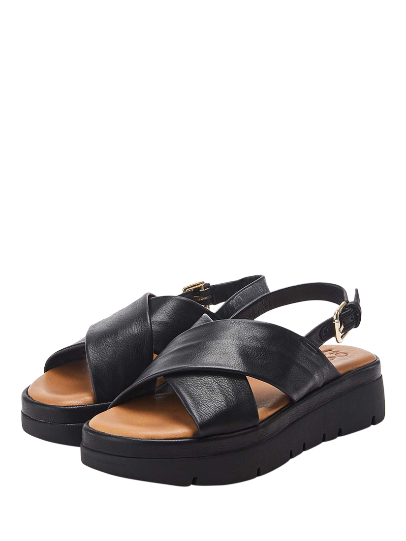 Product image 2 of 4, which shows Moda in Pelle Nettina Leather Cross Strap Footbed Sandals, Black, 3