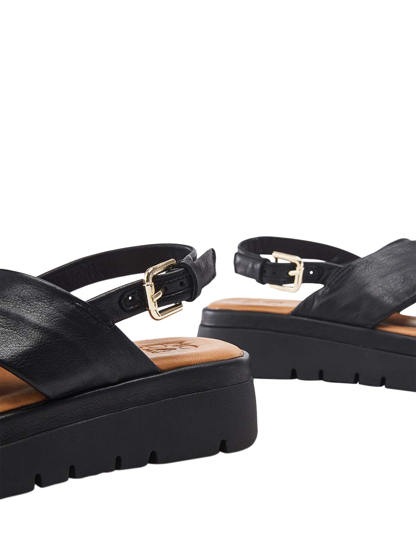 Product image 4 of 4, which shows Moda in Pelle Nettina Leather Cross Strap Footbed Sandals, Black, 3