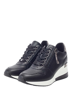 Moda in Pelle Caspia Leather Wedge Chunky Trainers - view 2, Black