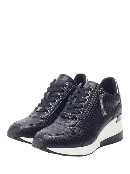 Moda in Pelle Caspia Leather Wedge Chunky Trainers - view 2, Black