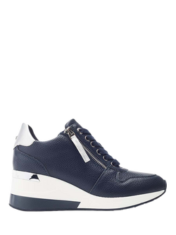 Moda in Pelle Caspia Leather Wedge Chunky Trainers, Navy