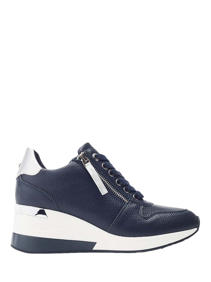 Moda in Pelle Caspia Leather Wedge Chunky Trainers, Navy