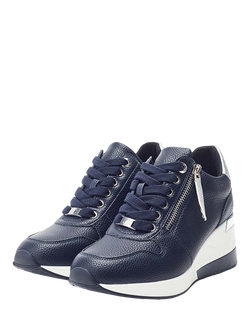 Moda in Pelle Caspia Leather Wedge Chunky Trainers - view 2, Navy