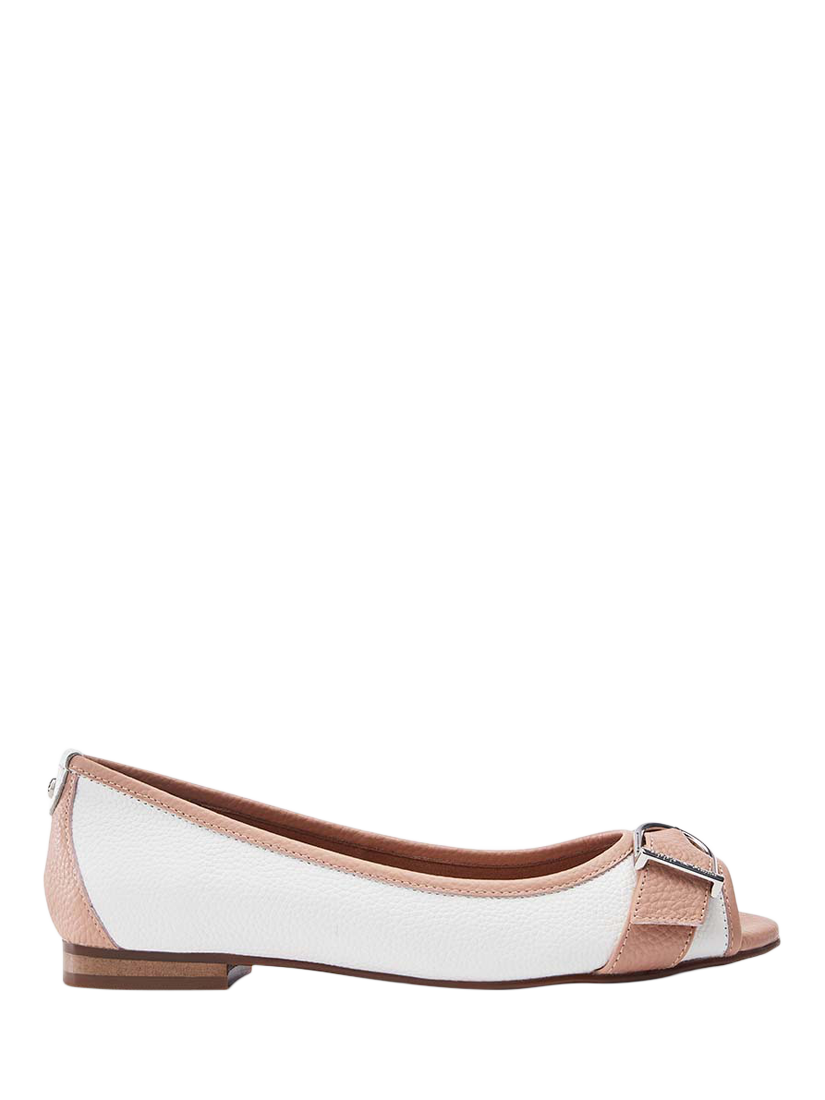 Moda in Pelle Frost Leather Peep Toe Ballerina Pumps, White/Cameo