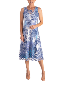 chesca Floral Burnout Dress, White/Blue, White/Blue