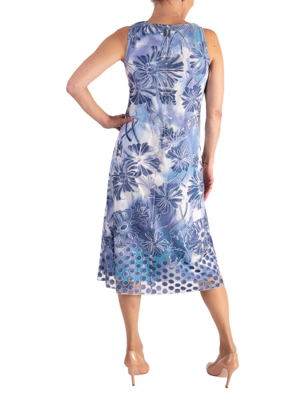 chesca Floral Burnout Dress, White/Blue - view 2, White/Blue