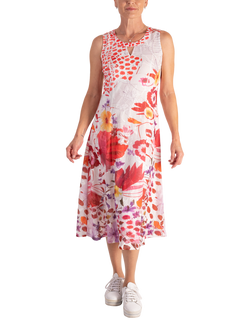 chesca Tropical Floral Cut Out Neck Dress, White/Red, White/Red