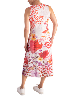 chesca Tropical Floral Cut Out Neck Dress, White/Red - view 2, White/Red
