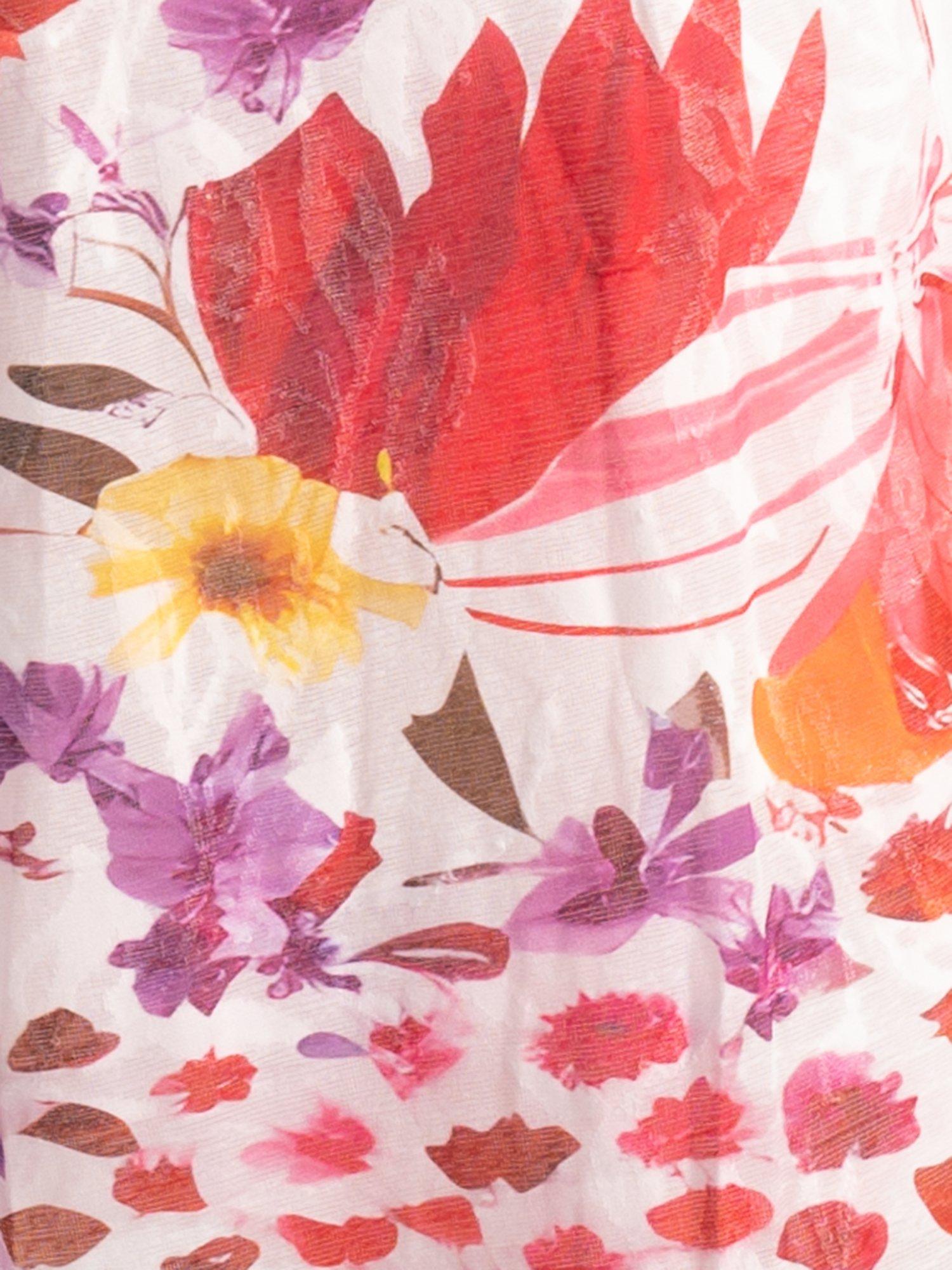 Product image 6 of 6, which shows chesca Tropical Floral Cut Out Neck Dress, White/Red, 10-12