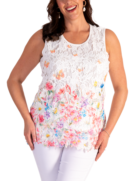 chesca Floral Lace Camisole, White/Multi, White/Multi