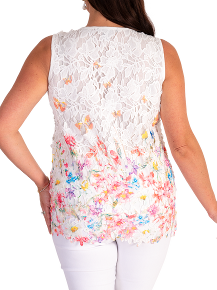 chesca Floral Lace Camisole, White/Multi - view 2, White/Multi