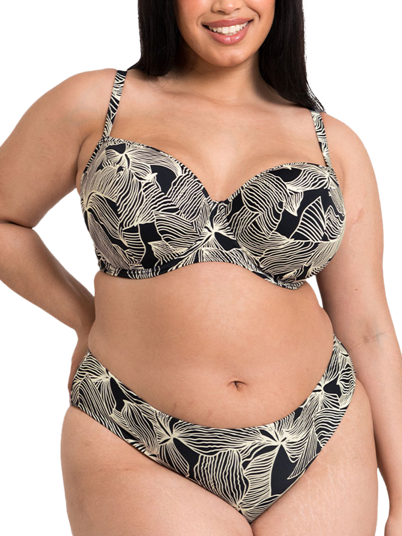 Product image 2 of 8, which shows Curvy Kate Ripple Reef Padded Underwired Balcony Bikini Top, Black, 30D
