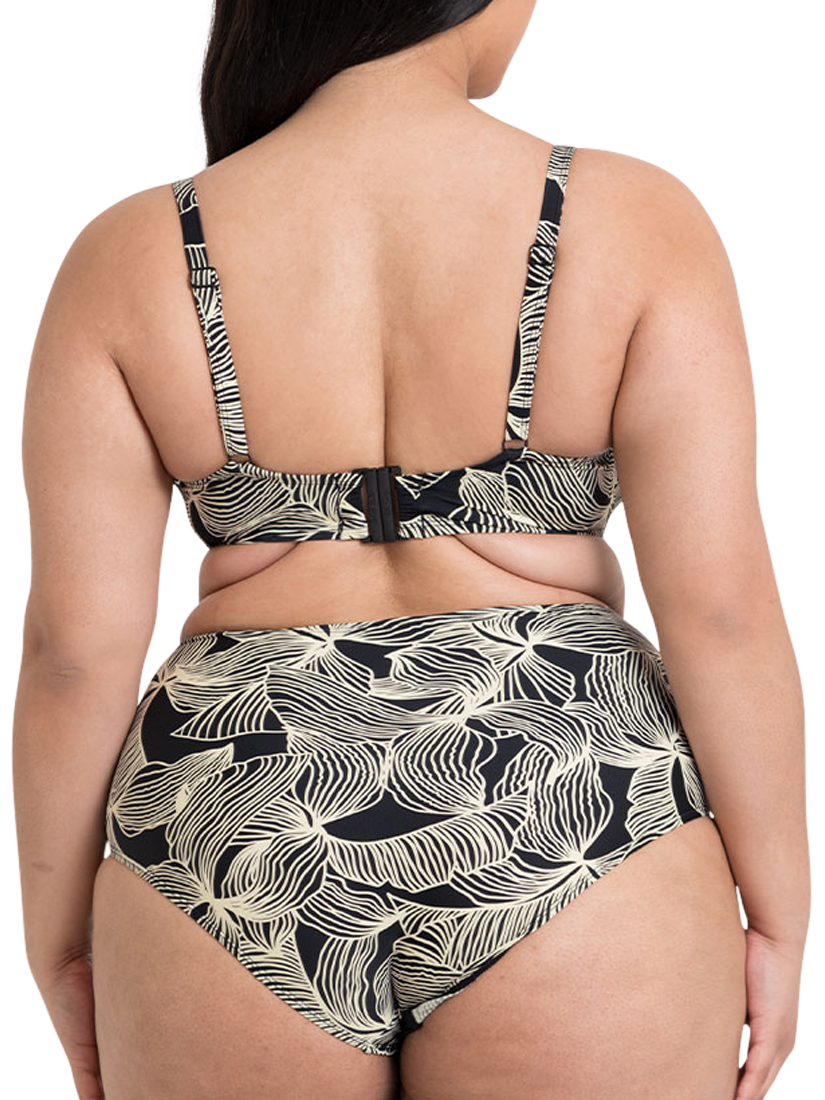 Product image 4 of 8, which shows Curvy Kate Ripple Reef Padded Underwired Balcony Bikini Top, Black, 30D