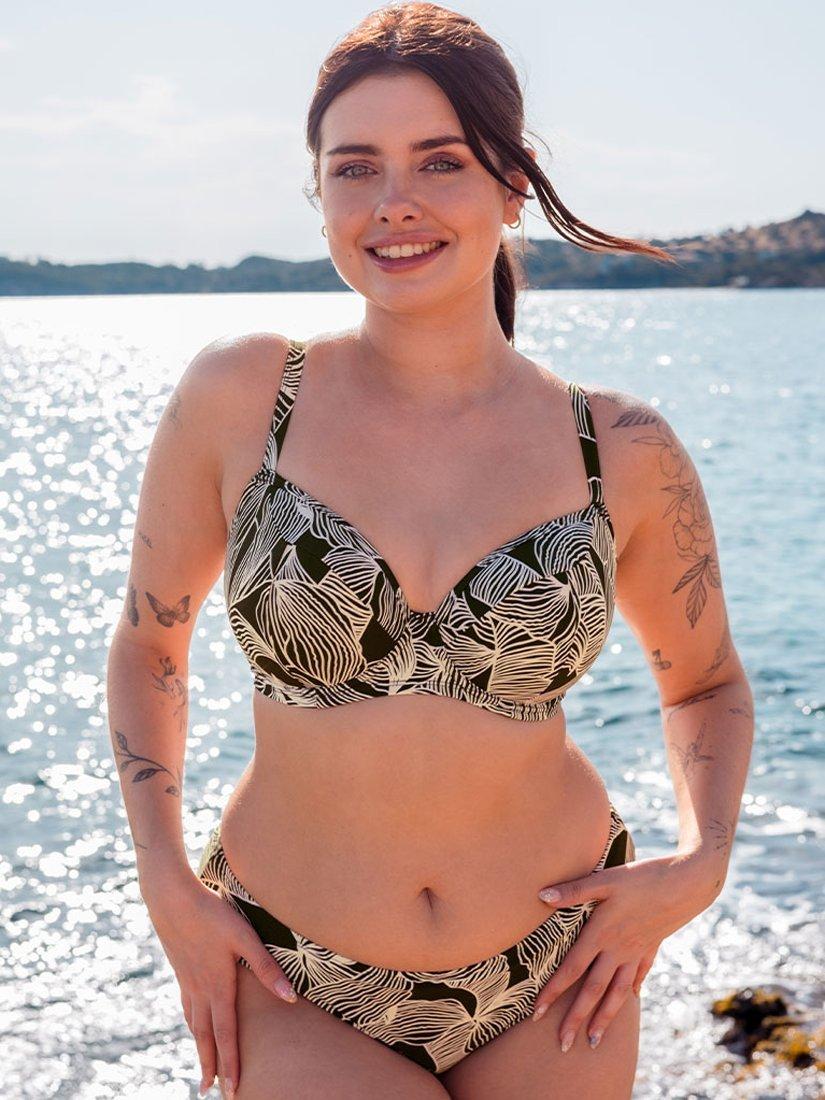 Product image 8 of 8, which shows Curvy Kate Ripple Reef Padded Underwired Balcony Bikini Top, Black, 30D