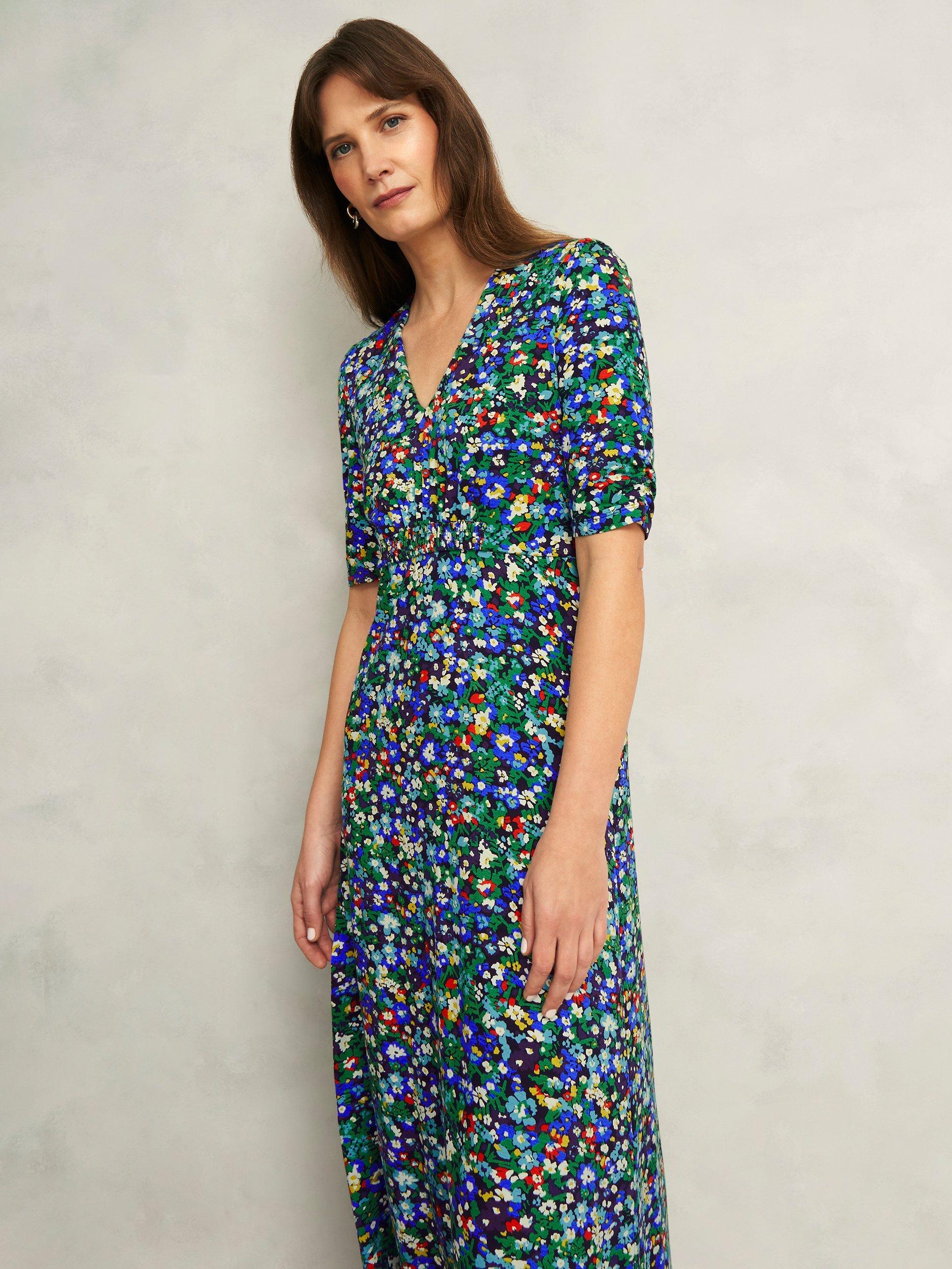 Product image 1 of 6, which shows Hobbs Coralie Floral Jersey Dress, Multi, 10