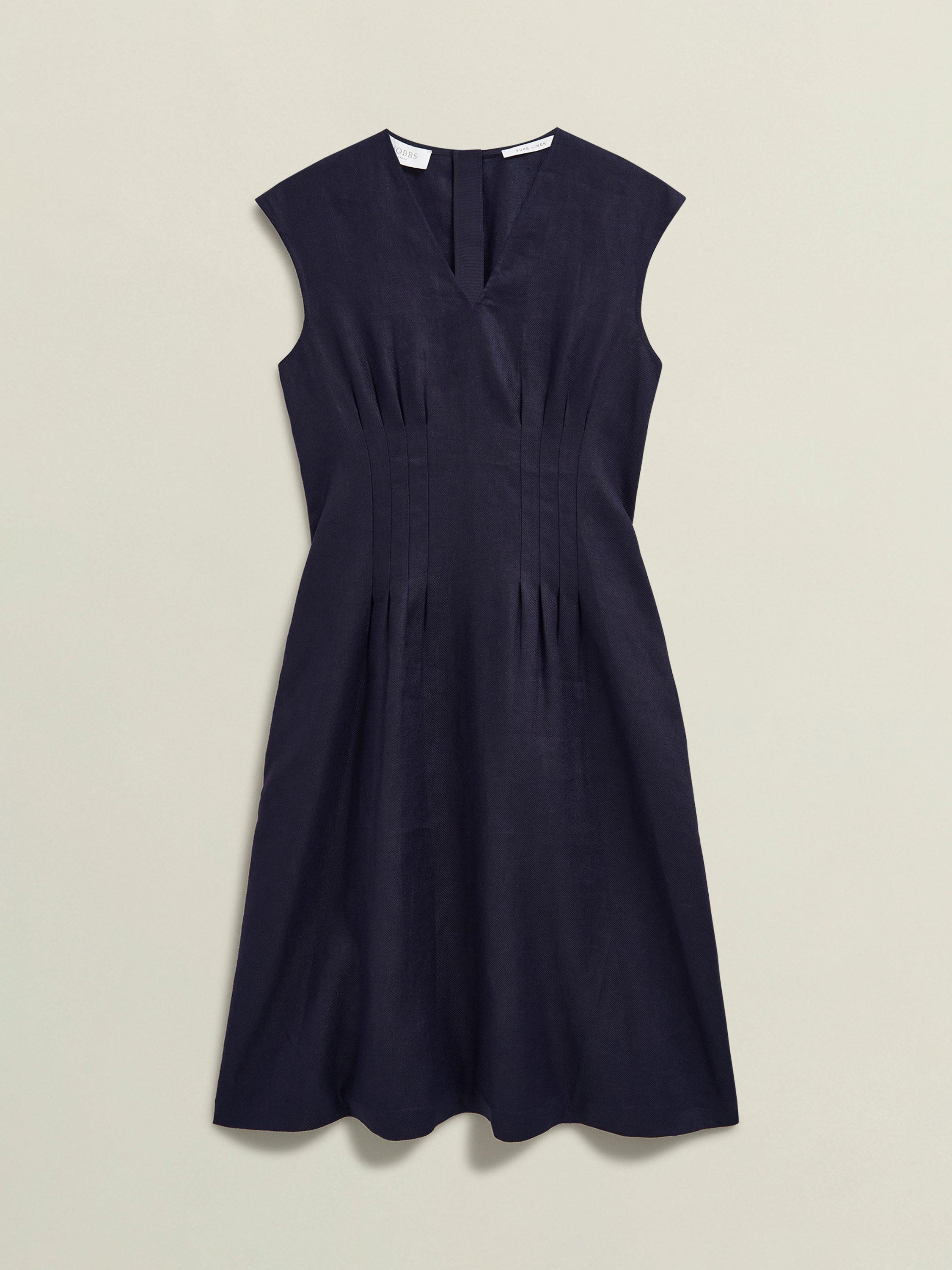 Product image 4 of 7, which shows Hobbs Kayleigh Pure Linen Dress, Navy, 10
