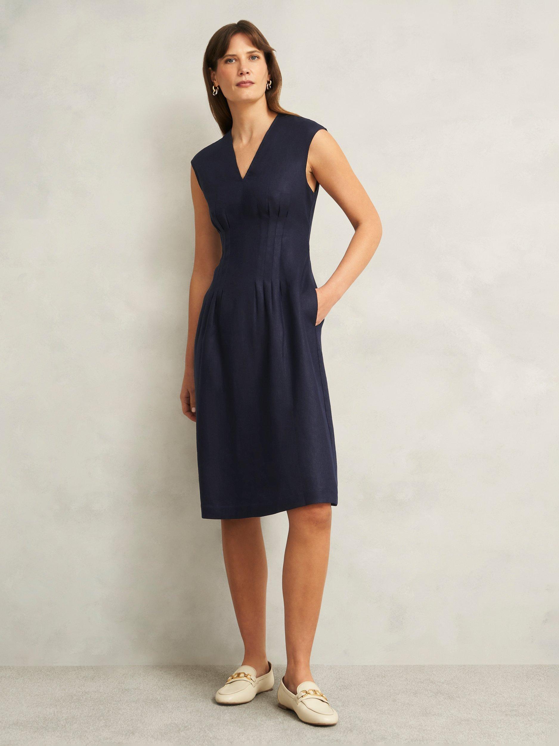 Product image 5 of 7, which shows Hobbs Kayleigh Pure Linen Dress, Navy, 10