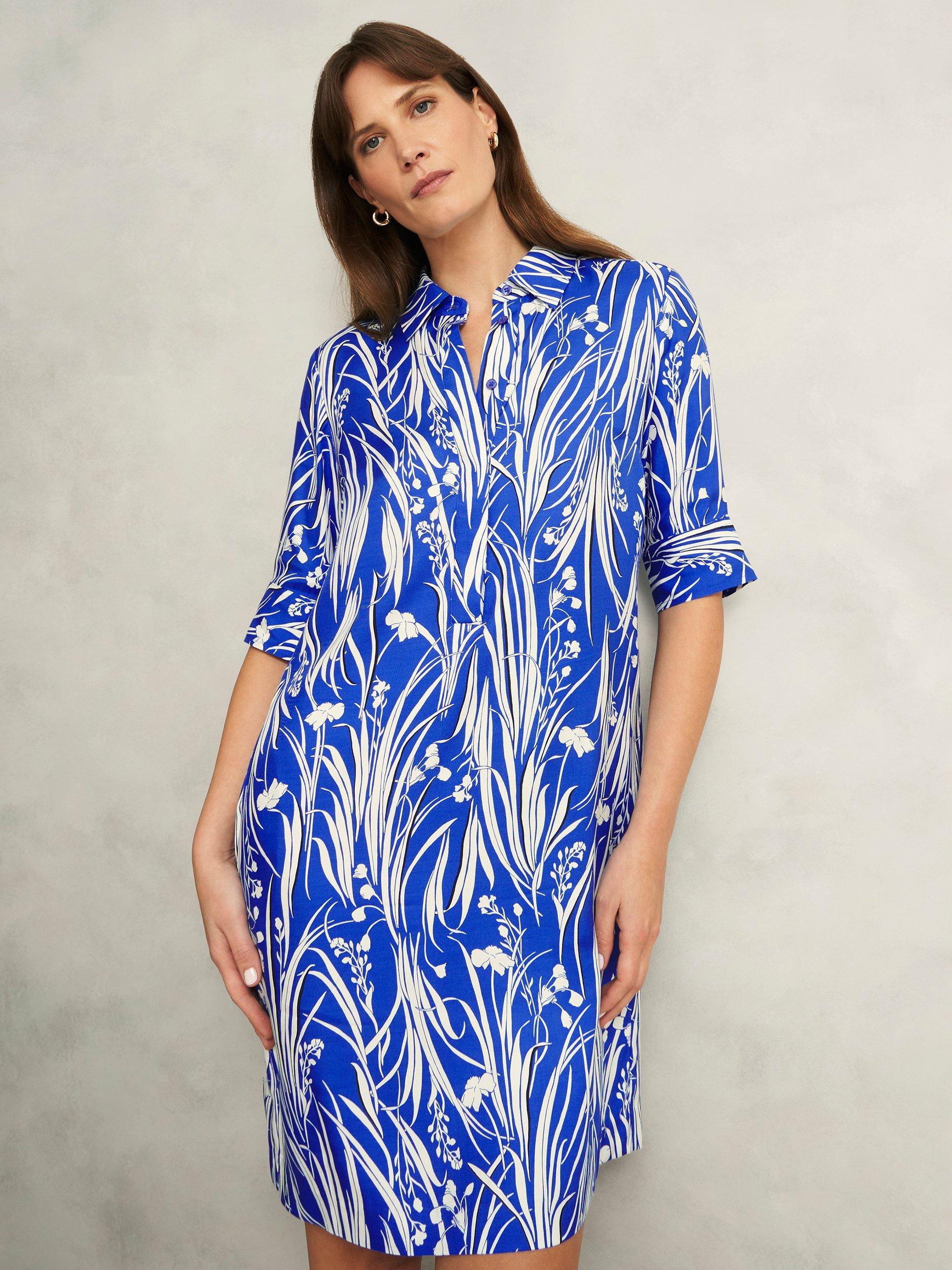 Product image 1 of 7, which shows Hobbs Marciella Wildflower Tunic Dress, Blue/Multi, 10