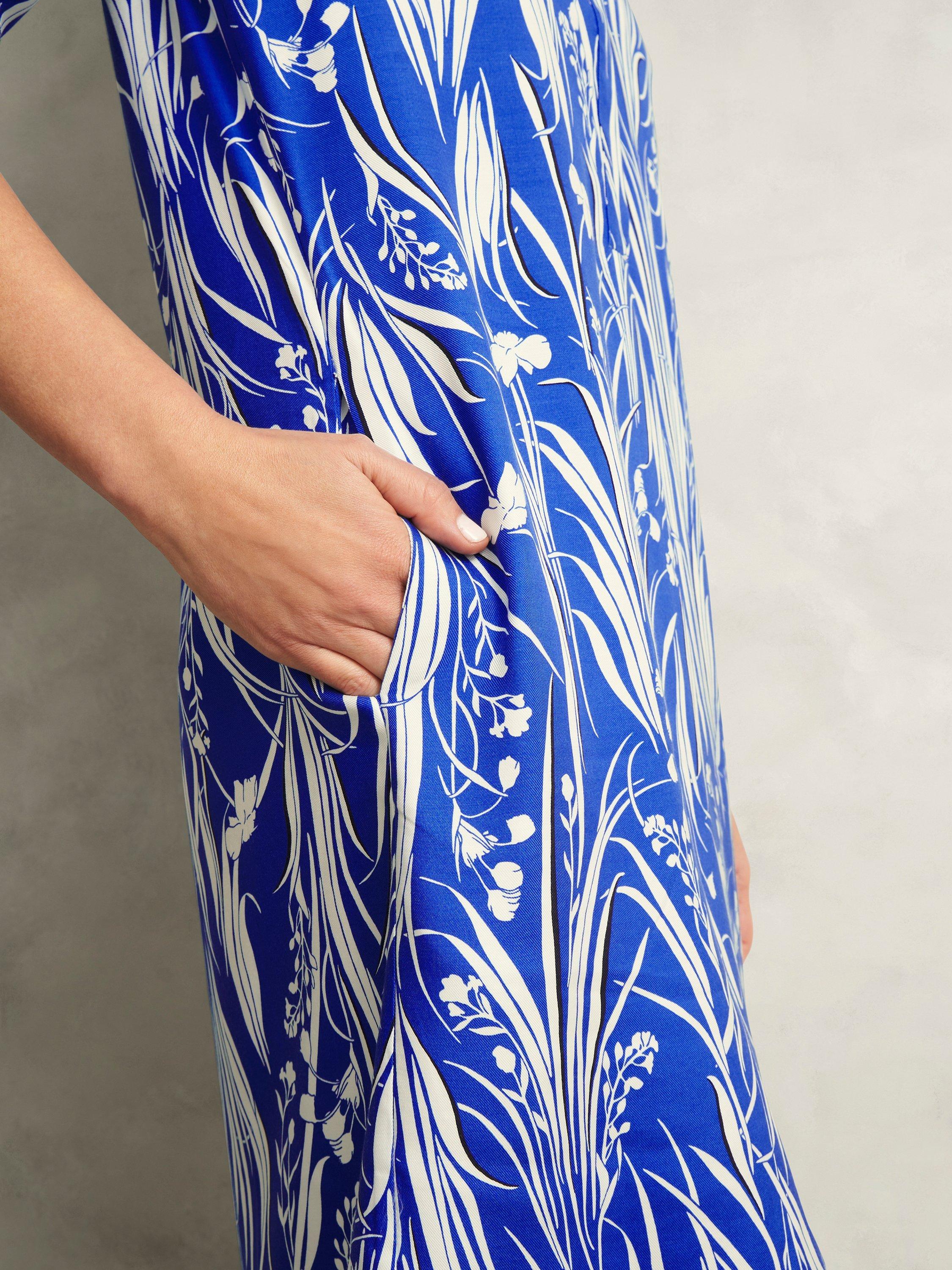 Product image 3 of 7, which shows Hobbs Marciella Wildflower Tunic Dress, Blue/Multi, 10