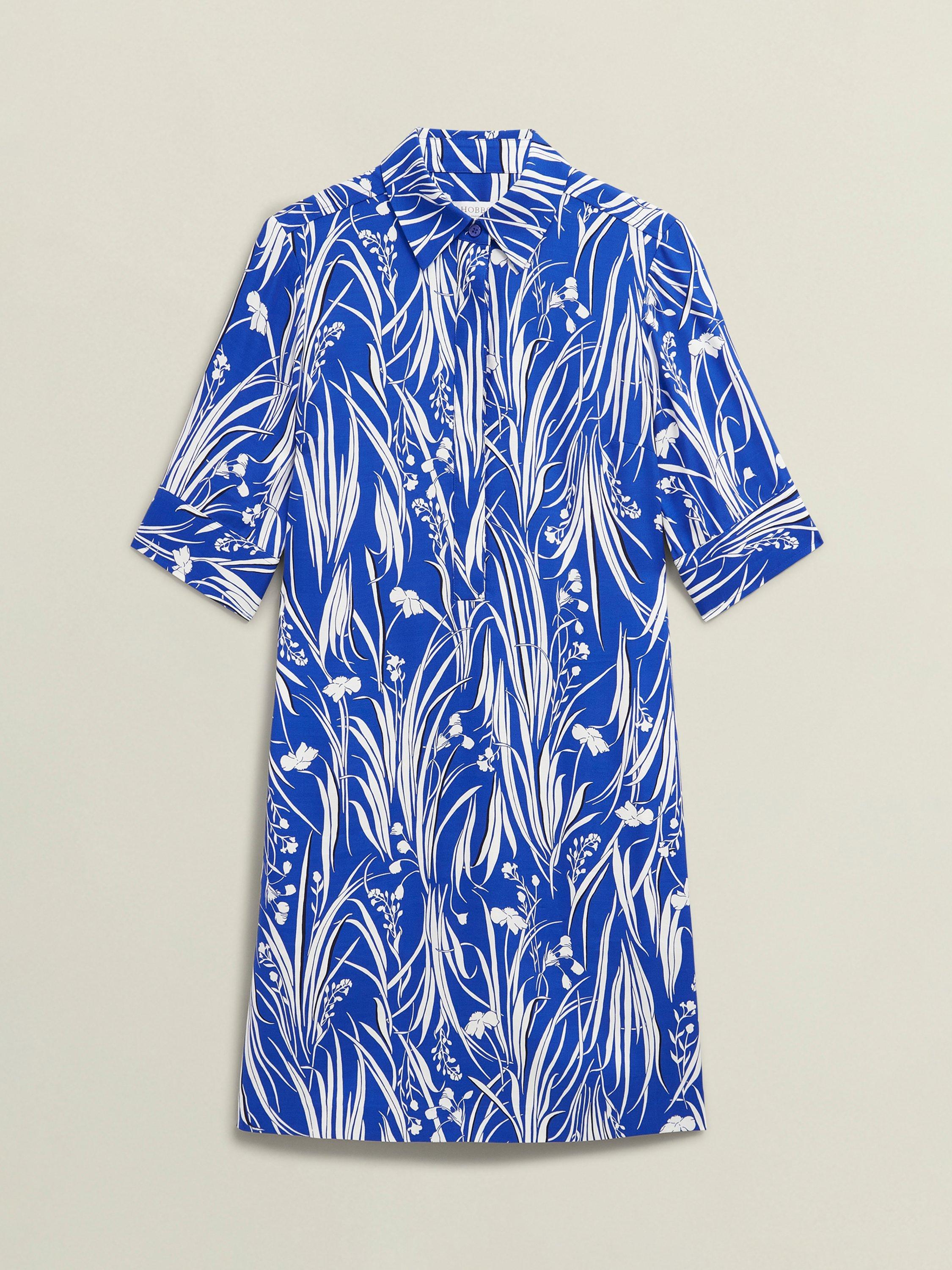 Product image 4 of 7, which shows Hobbs Marciella Wildflower Tunic Dress, Blue/Multi, 10