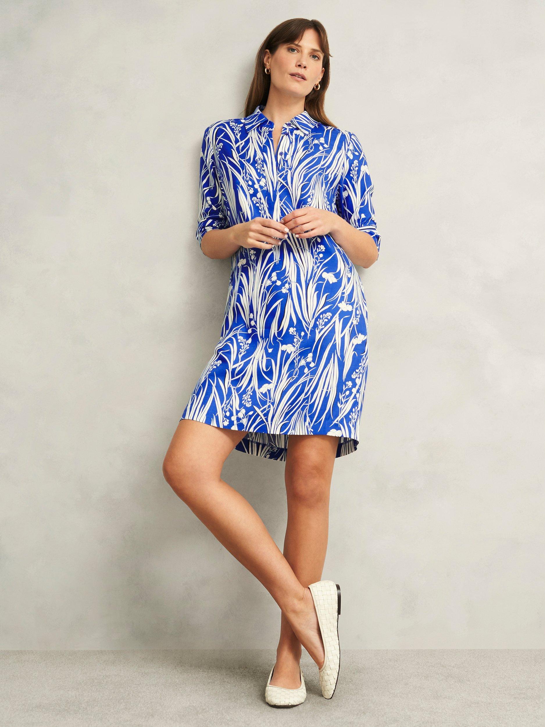 Product image 5 of 7, which shows Hobbs Marciella Wildflower Tunic Dress, Blue/Multi, 10