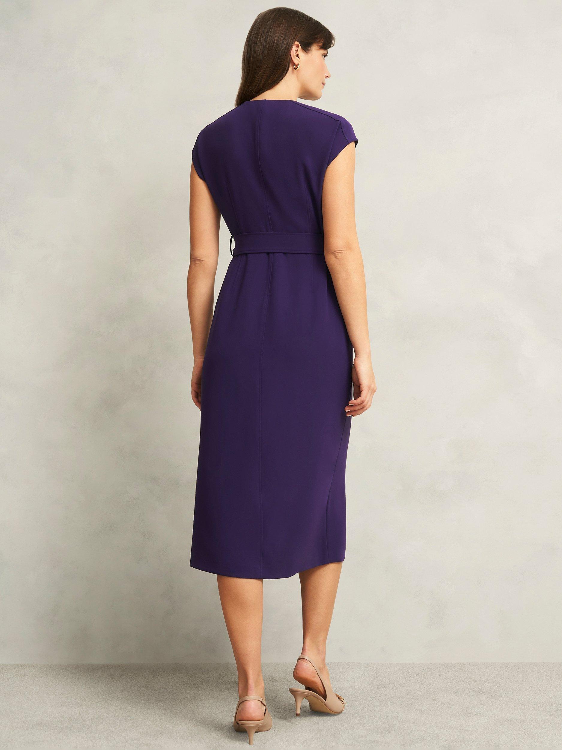 Product image 2 of 5, which shows Hobbs Tania Tie Waist Dress, Grape Purple, 10