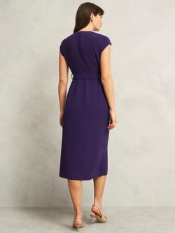 Hobbs Tania Tie Waist Dress, Grape Purple - view 2, Grape Purple